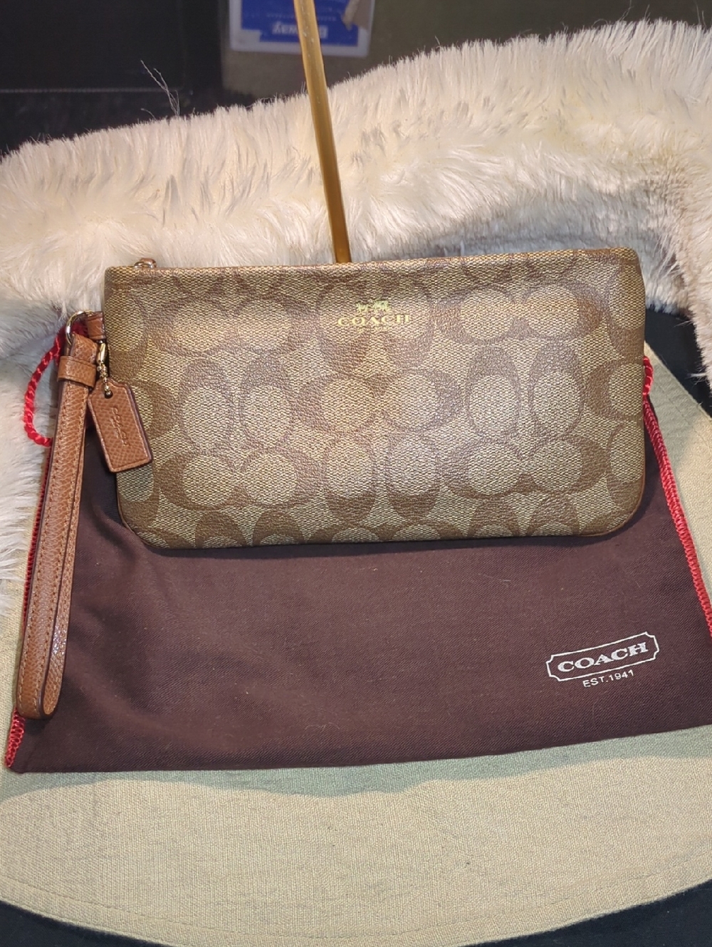 Coach Brown Signature Canvas Wristlet with Leather Strap   NOW ONLY $125